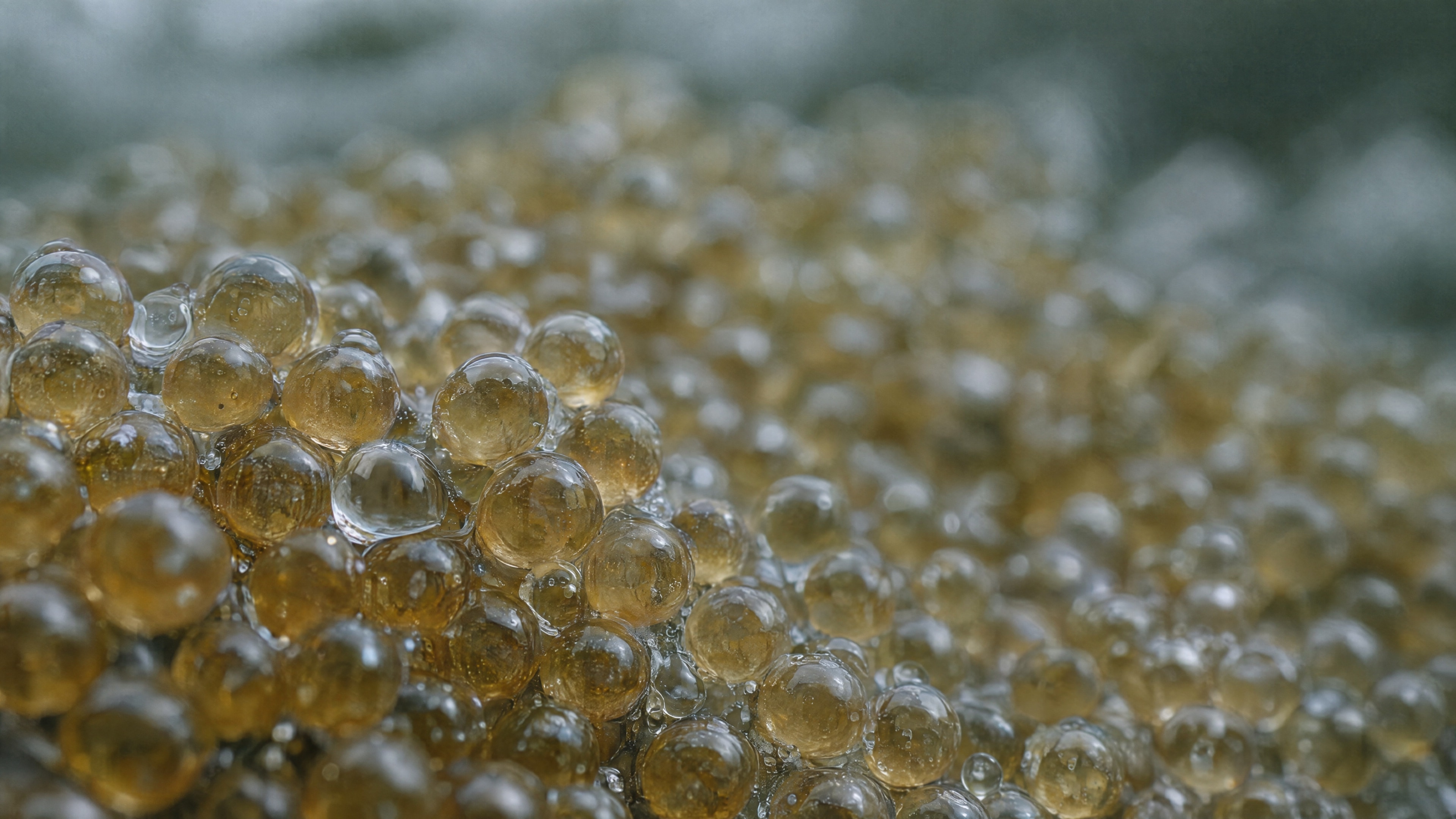 Ion-exchange resin beads inside a softener tank