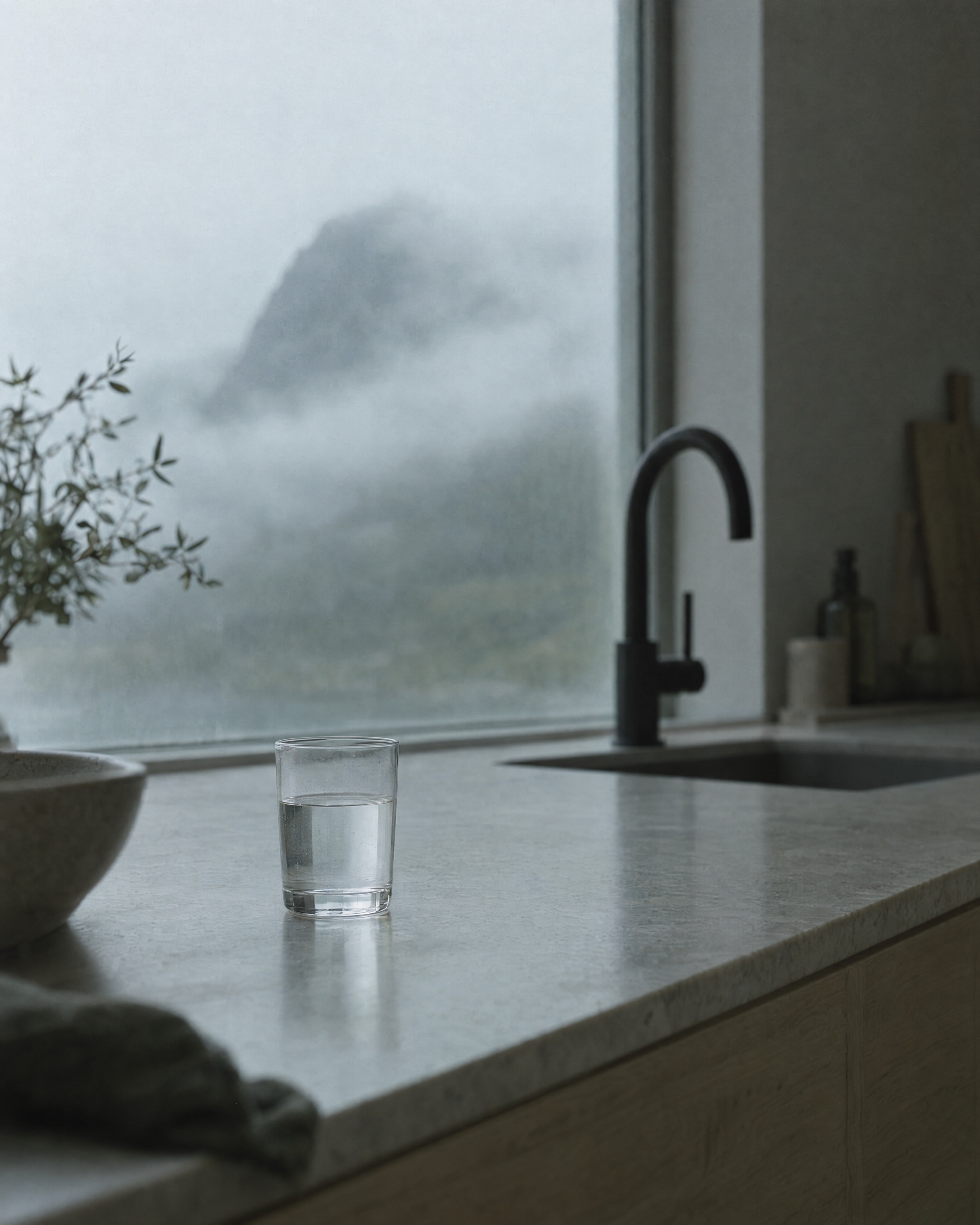 Water running from a kitchen tap